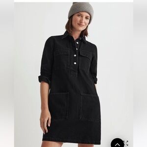 Madewell Black Popover Denim Mini Dress size L New / Tags